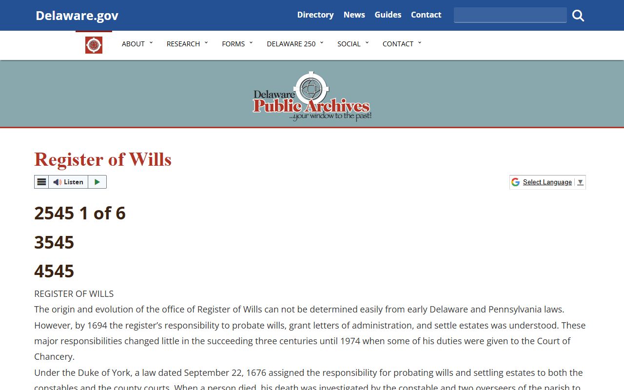 New Castle Register of Wills Court Records