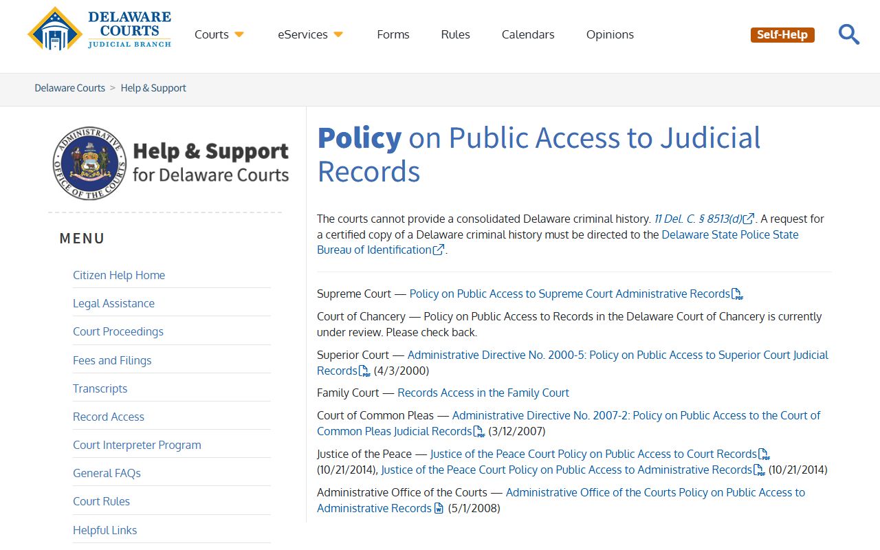 Delaware Public Access to Court Records Policy