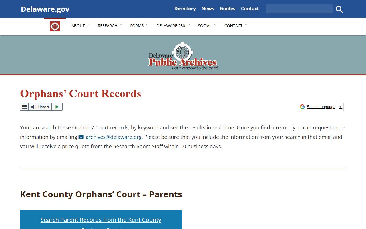 Delaware Public Archives Orphans Court Records